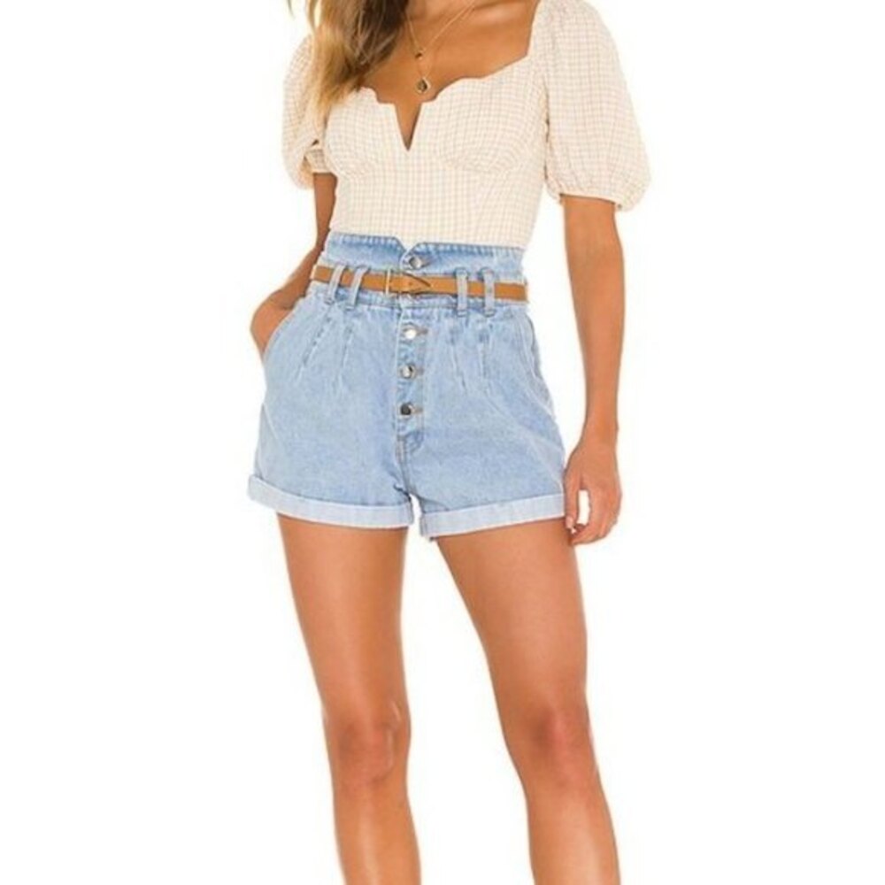 ASTR High Waisted Light Wash Button Fly Jean Shorts